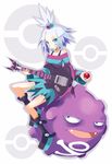  airana blue_eyes guitar gym_leader homika_(pokemon) instrument koffing poke_ball pokemon ponytail smile white_hair 