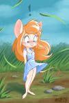  ! 2018 anthro blonde_hair blue_eyes blush breasts chip_&#039;n_dale_rescue_rangers cleavage clothed clothing disney dress female gadget_hackwrench hair long_hair mammal mouse panties rodent sankam solo underwear 