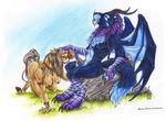 blue_fur dragon equine horse kneeling licking oral_sex sex tongue 