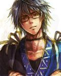  choker glasses lowres male_focus morichika_rinnosuke pooj silver_hair smile solo touhou yellow_eyes 
