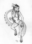  black_and_white camel_toe canine clothed clothing eyes_closed female fox greyscale mammal monochrome shivra sketch skimpy solo topless 