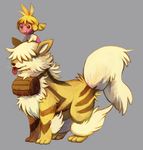  alternate_color alternate_hairstyle arcanine barrel blonde_hair commentary dog full_body fushigi_no_dungeon gen_1_pokemon gen_2_pokemon glitchedpuppet grey_background hair_over_eyes lips minigirl no_humans on_head pokemon pokemon_(creature) pokemon_(game) pokemon_fushigi_no_dungeon pokemon_on_head ponytail shiny_pokemon sidelocks simple_background smoochum standing striped tongue tongue_out whiskers 