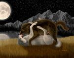  ebon_ ebon_lupus embrace feral feral_on_feral full_moon gay kissing landscape lupus male mammal moon night outside sex wolf 