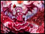  acryl bat bat_wings dress hat highres pink_hair red red_eyes remilia_scarlet ribbon solo touhou wings 