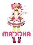  24x24 :3 :d bow bubble_skirt character_name choker dress gloves hair_bow highres kaname_madoka kyubey magical_girl mahou_shoujo_madoka_magica open_mouth pink_eyes pink_hair ribbon_choker simple_background skirt smile twintails white_background white_gloves 