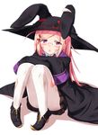  blonde_hair cape glasses hair_ornament hat legs long_hair majolica_le_fay ookami-san open_mouth pantyhose purple_eyes shirosame sitting skirt solo torn_clothes torn_legwear white_legwear witch_hat 