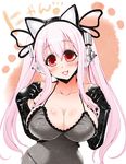  animal_ears black_gloves blush breasts cat_ear_headphones cat_ears cleavage elbow_gloves fang gloves hairband headphones kouki_kuu large_breasts looking_at_viewer nitroplus open_mouth pink_hair red_eyes shiny shiny_skin solo super_sonico twintails 