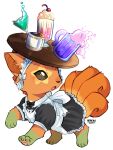 alpha_channel araenu balancing_object balancing_serving_tray beverage bow_ribbon clothing ember_star_(ashe_infinity) feral fur generation_1_pokemon green_body green_fur green_legs green_paws grey_eyes hair hi_res maid_uniform markings multicolored_body multicolored_fur nintendo orange_body orange_ears orange_fur orange_hair orange_tail pawpads pink_pawpads pokemon pokemon_(species) solo spilling_drink star_(marking) tail tan_body tan_fur uniform vulpix yellow_body yellow_fur yellow_tail