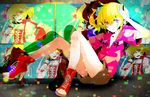 bad_id bad_pixiv_id blonde_hair high_heels hood hoodie hoshima kagerou_project kisaragi_attention_(vocaloid) kisaragi_momo legs looking_at_viewer red_eyes shoes short_hair side_ponytail sitting solo vocaloid 