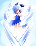  blue_eyes blue_hair bow cirno colorized hair_bow looking_at_viewer open_mouth short_hair smile solo touhou yume_shokunin 