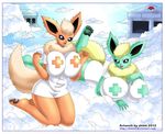  2012 anthro barefoot big_breasts breasts canine cloud eeveelution eeveelutions female flareon fox huge_breasts mammal nintendo nurse open_mouth pok&#233;mon pok&#233;morph pok&eacute;mon shinn sky thighs video_games 