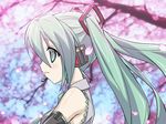  animated animated_gif bare_shoulders blinking cherry_blossoms eeeeee green_eyes green_hair hatsune_miku headset long_hair music open_mouth petals profile singing solo twintails vocaloid 