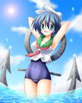  anchor murasa_minamitsu one-piece_swimsuit osashin_(osada) sailor school_swimsuit solo swimsuit swimsuit_under_clothes touhou water 