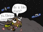 2024 4:3 anthro big_eyes brown_body brown_fur car card cartoon_eyes clothing colored deer detailed_background digital_media_(artwork) duo ear_piercing eyebrows facial_markings female friends_vs_friends fur happy haru_(fvf) head_markings hyacinth1971 lagomorph leporid lying mammal markings meme moose moose_salto multicolored_body multicolored_fur new_world_deer on_back piercing rabbit space speech_bubble star text thick_eyebrows toony vehicle yellow_eyes