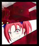  accel_world crazy_eyes dual_persona duel_avatar hair_ribbon highres immobile_fortress kouzuki_yuniko red_eyes red_hair ribbon riichi_(yamataku0) scarlet_rain twintails 
