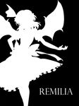  bat_wings bow character_name dress greyscale hat highres kitazinger monochrome remilia_scarlet short_hair silhouette simple_background solo touhou wings 