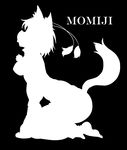  all_fours animal_ears breasts character_name covered_nipples greyscale hat highres inubashiri_momiji kitazinger kneeling medium_breasts monochrome short_hair silhouette simple_background solo tail tokin_hat tongue tongue_out touhou wolf_ears wolf_tail 