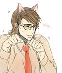  alternate_hairstyle animal_ears cat_ears fate/tiger_colosseum fate_(series) glasses ironwinnie kotomine_kirei male_focus necktie paw_pose solo 