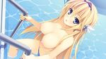  :d bikini blonde_hair blush breasts caustics cleavage collarbone elcia_harvence game_cg hair_intakes hair_ornament hairband koikishi_purely_kiss large_breasts long_hair navel nipples open_mouth panties partially_submerged pool pool_ladder puffy_nipples smile solo swimsuit topless underwear water wet wet_hair yuuki_hagure 