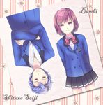  1girl bad_id bad_pixiv_id blazer blue_hair bow character_name crossed_arms jacket pink_eyes pink_hair protagonist_(tokimemo_gs3) red_eyes school_uniform shitara_seiji skirt smile tokimeki_memorial tokimeki_memorial_girl's_side_3rd_story unya_(unya-unya) 