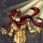  feline hair looking_at_viewer male mammal nipples rafflone red_hair scarf solo standing topless 