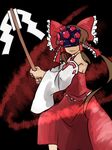  ascot bow brown_hair crossover detached_sleeves hair_bow hair_tubes hakurei_reimu league_of_legends master_yi solo touhou zassou_maruko 