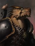  armor dragon dragonborn fangs male necklace portrait ryan_wardlow scar solo sword weapon 