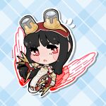  1girl absurdres bird_girl black_hair chibi claws fire_emblem fire_emblem_heroes flight_goggles franchuscooo gloves glowing glowing_wings highres hraesvelgr_(fire_emblem) leggings red_aura red_gloves red_leggings red_wings wings 