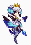  armor bare_shoulders bird blue_eyes boots chan_co chibi choker crown dress full_body gwendolyn hair_ornament odin_sphere polearm short_hair solo spear strapless strapless_dress thigh_boots thighhighs weapon white_hair 