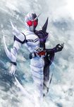  armor bad_id bad_pixiv_id belt kamen_rider kamen_rider_double kamen_rider_w male_focus pengnangehao red_eyes solo spikes 