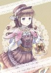  bad_id bad_pixiv_id bag belt blue_eyes bow brown_hair capelet dress handbag hat hat_bow long_hair original solo star unya_(unya-unya) 