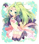  :d circlet elf fire_emblem fire_emblem:_kakusei garter_straps gloves green_eyes green_hair long_hair mamkute navel nono_(fire_emblem) open_mouth outstretched_arm pink_legwear pointy_ears smile solo thighhighs yukagen 