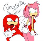  anthro butt dialog dialogue dress duo echidna female fists gloves hedgehog invalid_tag knuckles_the_echidna looking_back male mammal open_mouth panties rodent sega sonic_(series) surprise text underwear 