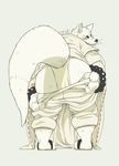  beads butt canine chubby claws eto12 eto1212 fox fundoshi fur gingitsune gintaro kemono looking_at_viewer looking_back male mammal mooning plain_background raised_tail sandals solo underwear undressing white_fur wristband 