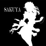  apron braid breasts character_name covered_nipples greyscale highres izayoi_sakuya kitazinger knife maid_headdress medium_breasts monochrome short_hair silhouette simple_background solo stopwatch thighhighs touhou twin_braids waist_apron watch 