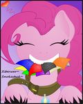  collar condom condom_in_mouth equine eyes_closed female friendship_is_magic grin hair horse mammal my_little_pony pink_hair pink_theme pinkie_pie_(mlp) pony siberwar smile solo 