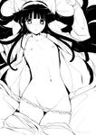  bad_id bad_pixiv_id blush flat_chest greyscale groin kodai_heiki long_hair lying monochrome nakoruru navel nipples open_clothes panties panty_pull samurai_spirits sweat underwear 