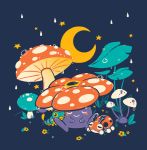  caterpie creatures_(company) crescent_moon cuhelski dew_drop game_freak gen_1_pokemon gen_2_pokemon leaf ledyba moon mushroom nintendo no_humans pokemon pokemon_(creature) rain vileplume water_drop wet 