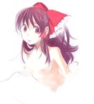  bow breasts brown_hair hair_bow hakurei_reimu kayako_(tdxxxk) long_hair medium_breasts nipples nude red_eyes smile solo touhou upper_body 