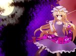  aki_chimaki blonde_hair full_moon gap hat highres long_hair moon smile solo touhou umbrella very_long_hair yakumo_yukari 