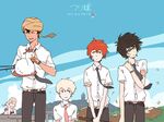  4boys akira_agarkar_yamada bird black_hair blonde_hair coco_(tsuritama) duck fishing_rod glasses haru_(tsuritama) multiple_boys necktie red_hair sanada_yuki school_uniform short_hair smile tapioka tsuritama turban uki_atsuya usami_natsuki 