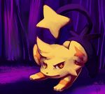  alternate_color angry bad_deviantart_id bad_id commentary creature full_body gen_4_pokemon glitchedpuppet highres looking_at_viewer no_humans orange_eyes pokemon pokemon_(creature) purple_background shinx shiny_pokemon 