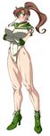  bishoujo_senshi_sailor_moon boots breasts brown_hair choker cleavage covered_nipples elbow_gloves gloves green_choker green_eyes green_footwear green_sailor_collar kino_makoto kunifuto large_breasts leotard muscle ponytail sailor_collar sailor_jupiter sailor_senshi_uniform solo 