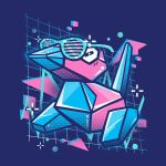  abstract_background bird creature creatures_(company) cuhelski full_body game_freak gen_1_pokemon grid nintendo no_humans pokemon pokemon_(creature) porygon purple_background simple_background solo sunglasses 