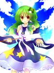  aki_chimaki bad_id bad_pixiv_id blush brown_eyes green_hair highres kochiya_sanae long_hair open_mouth smile solo star touhou 