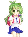  aki_chimaki backpack bag blush green_eyes green_hair kochiya_sanae long_hair randoseru simple_background skirt smile solo touhou white_background younger 
