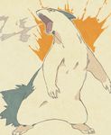  bad_tumblr_id creature fighting_stance fire gen_2_pokemon leaverse no_humans pokemon pokemon_(creature) typhlosion yellow_background 