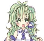  aki_chimaki blush green_hair kochiya_sanae long_hair looking_at_viewer lowres open_mouth simple_background smile solo touhou upper_body white_background 