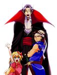  2boys bad_id bad_pixiv_id belt blonde_hair blue_eyes bow breasts brown_hair cape castlevania castlevania:_rondo_of_blood closed_eyes crossed_arms dracula dress formal hair_bow hair_ribbon jacket k4m long_hair maria_renard multiple_boys open_mouth pants purple_hair ribbon richter_belmondo short_hair small_breasts smile suit sword weapon younger 