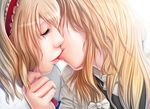  7/11_(fukuso) alice_margatroid blonde_hair bow closed_eyes couple hair_bow hairband kirisame_marisa kiss multiple_girls touhou yuri 